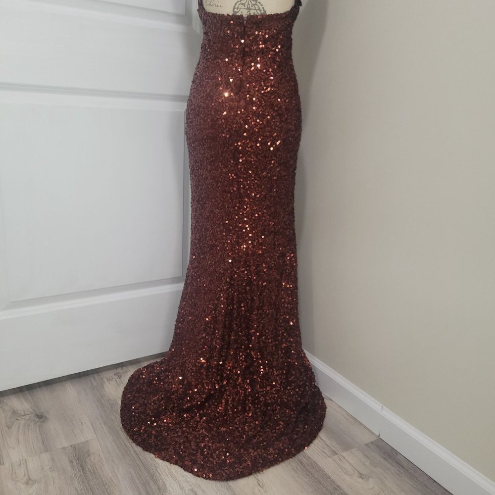B. Darlin Sequin copper embellished split him mermaid style ball gown size 3/4 - Picture 16 of 16